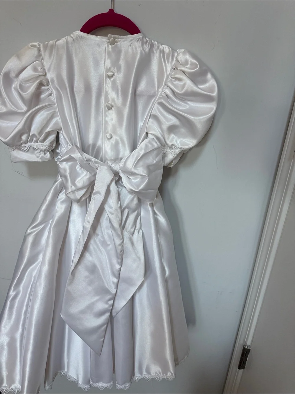 Ivory Satin Girls' Party Dress with Puff Sleeves
